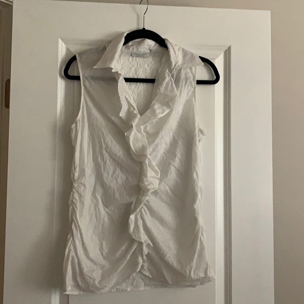 New York & Company White Ruffle Sleeveless Blouse